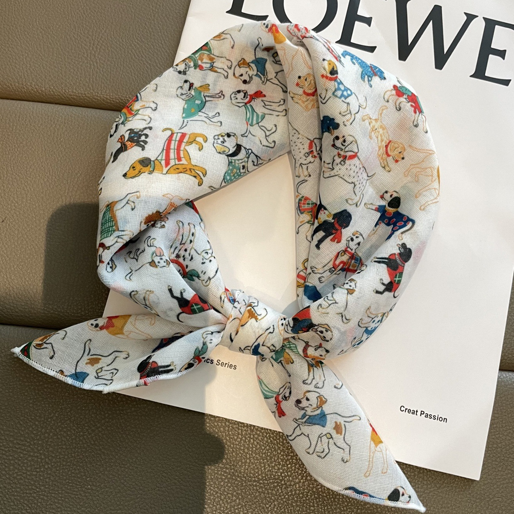 Dog Bandana Scarf - 1pcs Cartoon Dog Print Silk Scarf