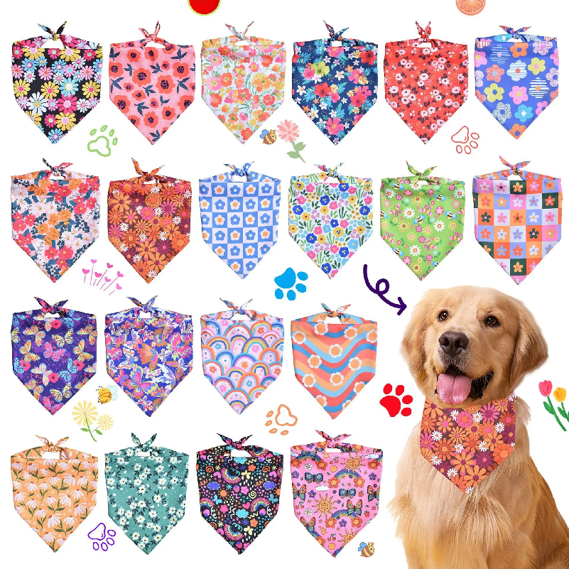 Dog Bandana Scarf - 50pcs Floral Dog Bandanas Spring Flower