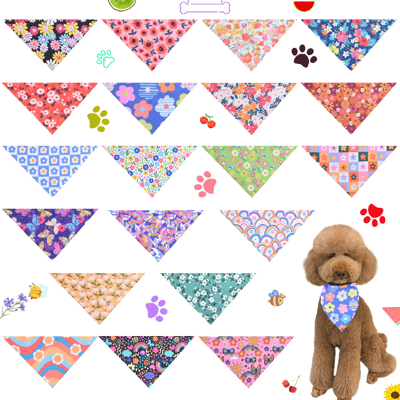 50pcs Floral Dog Bandanas Spri - Dog Bandana Scarf のレビューと価格